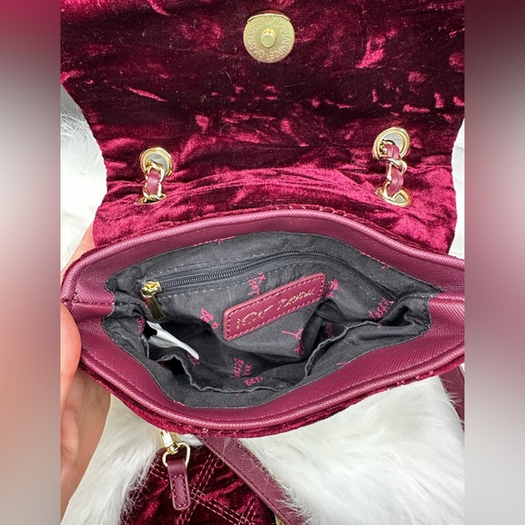 Betsey Johnson Velvet Quilted Shoulder/crossbody Bag - Deep Red - Picture 7 of 12